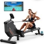 Roeimachine - Magnetische Roeitrainer - Roeiapparaat - Opvouwbare - LCD Display - 300N Weerstand - Max 150kg - met 16 Weerstandsniveaus - Bluetooth Connectie - Ergonomisch Ontwerp - Stil en Compact - Zwart