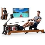 Roeimachine - Roeitrainer - Roeimachine Waterweerstand - Fitnessapparaat - Hometrainer - Massief Eikenhout - Opvouwbaar Met Tablethouder - Geschikt Tot 180 Kg En 200 Cm