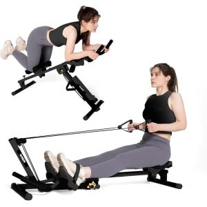 Roeitrainer - Roeimachine - Ab Trainer - Fitnessapparaat - Buikspiertrainer - 3-In-1 Multifunctioneel - 2 Instelbare Weerstanden - Compact & Stil - Zwart