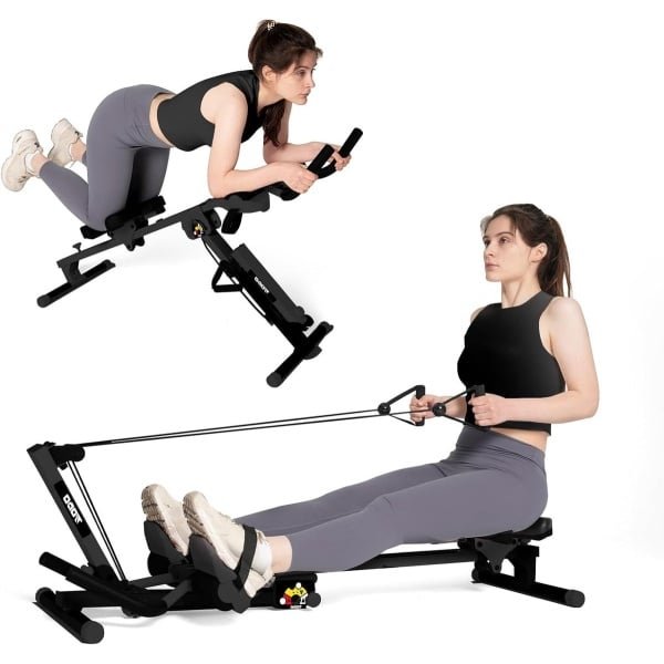 Roeitrainer - Roeimachine - Ab Trainer - Fitnessapparaat - Buikspiertrainer - 3-In-1 Multifunctioneel - 2 Instelbare Weerstanden - Compact & Stil - Zwart