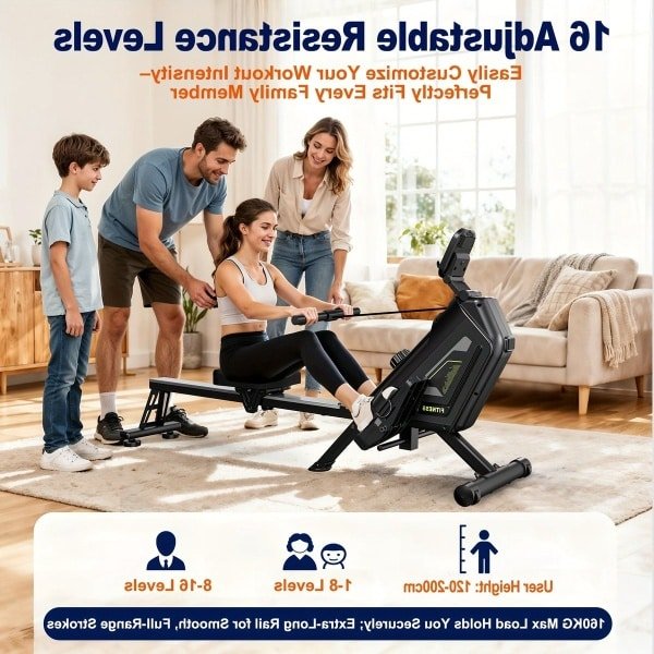 Roeitrainer - Roeimachine - Roeiapparaat - Fitnessapparaat - Trainingsmachine - Magnetisch Weerstandssysteem 16 Niveaus - Inklapbaar Met Max. 160 kg Draagkracht