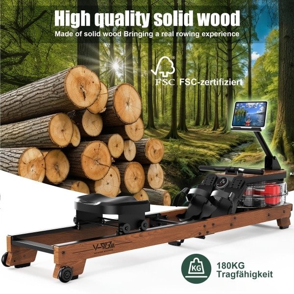 Roeitrainer - Roeimachine - Waterroeier - Fitnessapparaat - Hometrainer - 28L Watertank - Hout & Aluminium