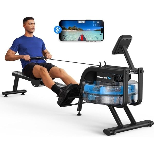 Roeitrainer - Roeimachine - Waterroeimachine - Fitnessapparaat - Indoor Rowing - Waterweerstand - Max Belastbaarheid 160 kg - Bluetooth & Tablethouder