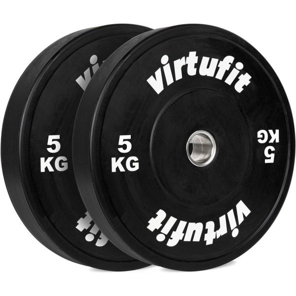 Rubberen Bumperplaten - Gewichtsschijven Set - Krachttraining Thuis - Schokabsorberend Rubber - 50 mm Grip - Zwart