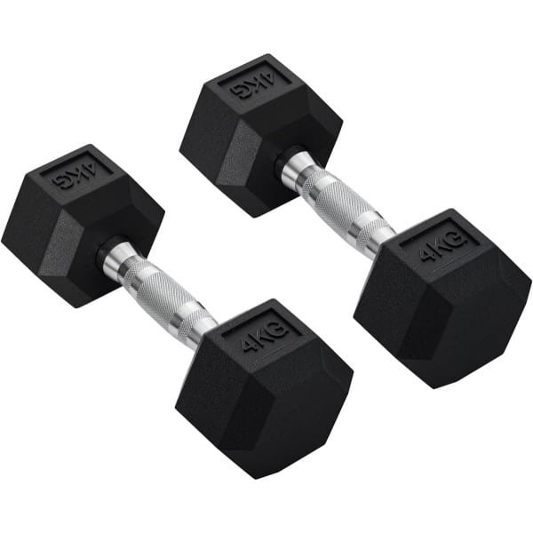 Rubberen Halters - Zeshoekige Gewichten - Thuis Krachttraining - Antislip Ontwerp - 2 x 4kg - Zwart