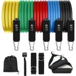 Rubberen resistance bands fitnessband met 5 banden - grote handgrepen - ideaal voor pilates en krachttraining