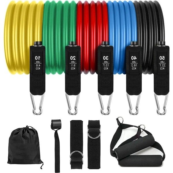 Rubberen resistance bands fitnessband met 5 banden - grote handgrepen - ideaal voor pilates en krachttraining