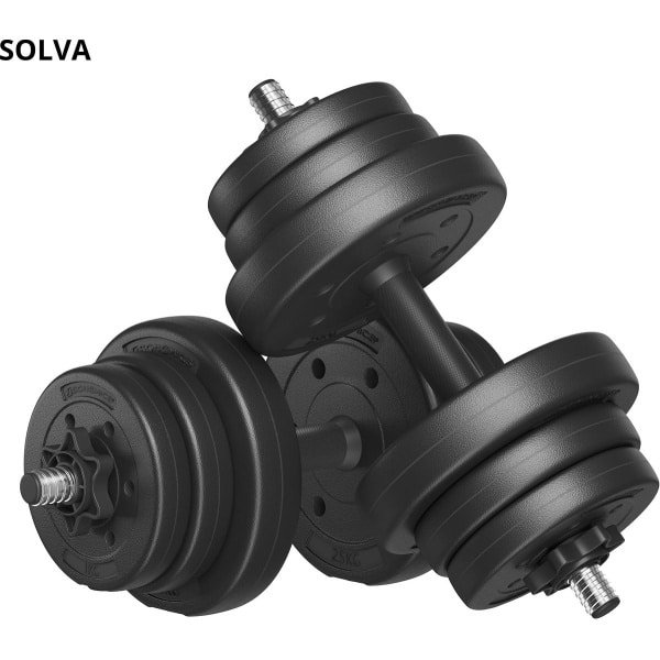 SOLVA Dumbells - Gewichten Set - Dumbells Set - Halterset - Fitness Gewichten - Verstelbaar - Krachttraining - 2x10 Kilo - Zwart