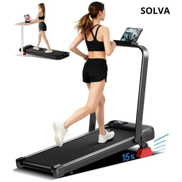 SOLVA Loopband - Inklapbaar - Loopbanden Voor Thuis - Met 15% Helling - Stille Motor - Geen Montage Nodig - 103,6×52,6×95cm - Zwart