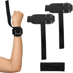 Set van 2 Polsbandjes voor Krachttraining met D-Ringen en Sportbandana