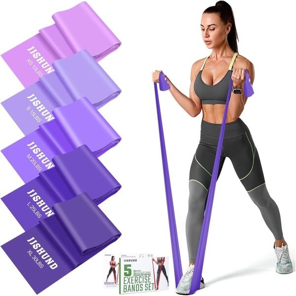Set van 5 Weerstandsbanden - Elastische Stretch Bands voor Yoga - Pilates - Fitness - Strekoefeningen - Krachttraining - Thuisgym Training Bands