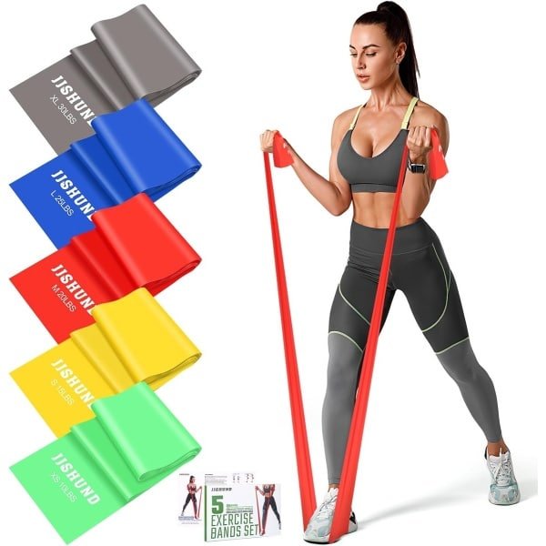 Set van 5 Weerstandsbanden - Oefenbanden - Elastische Stretchbanden voor Yoga - Pilates - Fitness - Rekken - Krachttraining - Thuisgym