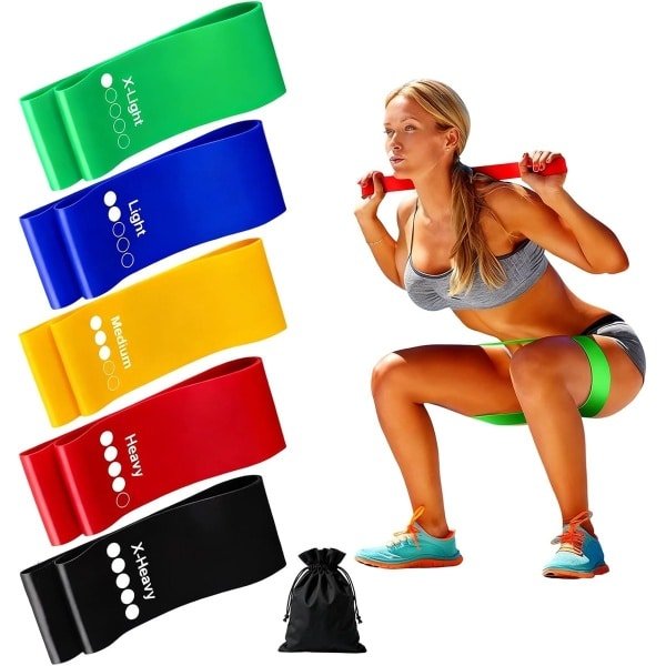 Set van 5 Weerstandsbanden voor Krachttraining - Yoga - Rekken met Draagtas - Gymnastiekband en Elastische Band - Sport voor Binnen en Buiten Fitness - 5 Niveaus (Licht tot Zwaar)