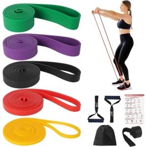 Set van 5 Weerstandsbanden voor Krachttraining en Pilates met Handgrepen en Deurhaak