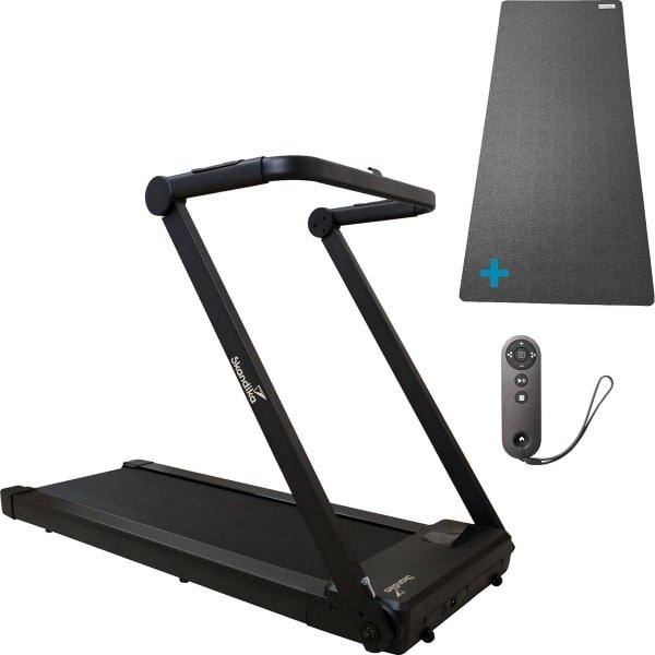 Skandika Nordik K12 Walking Pad SET - Loopband - Loopband (146l x 73b x 116h cm) + Mat (90 x 200 cm) - Tot 12km/h, opvouwbaar, breed loopoppervlak, transportrollen, opvouwbaar - Max. 125 kg Gebruikersgewicht - Kantoor, thuis, voor bureau - zwart