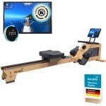 Skandika roeimachine voor thuis Torin P6-G - Roeitrainer krachttraining, met eigen aandrijving, frame van echt hout, magneetrem met 32 niveaus, Bluetooth & Kinomap app compatibel, opbergfunctie, tot 150 kg