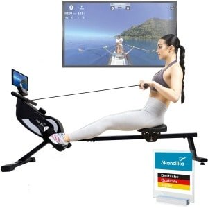 Skandika roeimachine voor thuis Venn P5-M - Roeitrainer met magneetweerstand, lange rails, 16 standen, Bluetooth, compatibel met Kinomap app, tot 135 kg | Roeimachine voor thuis, fitness, sport