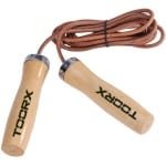Springtouw Leer Hout - Fitness Touw - Cardio Training - Draaibare Handvatten - 5.7mm Touw