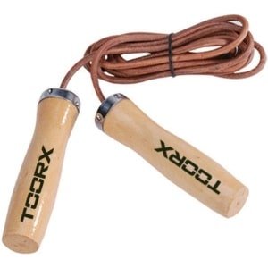 Springtouw Leer Hout - Fitness Touw - Cardio Training - Draaibare Handvatten - 5.7mm Touw