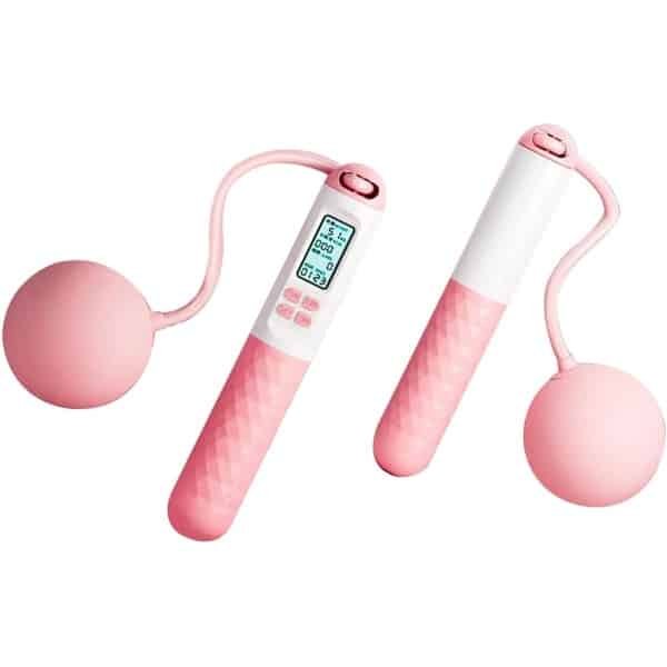 Springtouw zonder touw - Fitness touw - Cardio training - Digitale teller - Verstelbaar - Roze wit