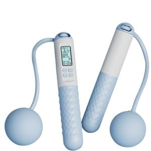 Springtouw zonder touw - Fitness touw - Cardio training - Digitale teller - Verstelbare lengte - Blauw en wit