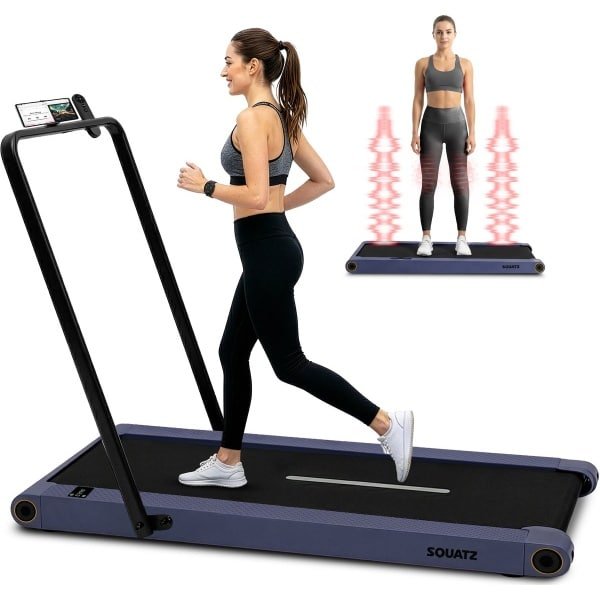 Squatz 2-in-1 Loopband - Walking Pad Treadmill met Handvat & Vibratieplaten - LED Display, Apparaathouder, Stille 1.0HP Motor - Blauw