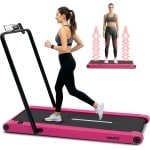 Squatz 2-in-1 Loopband - Walking Pad Treadmill met Handvat & Vibratieplaten - LED Display, Apparaathouder, Stille 1.0HP Motor - Roze