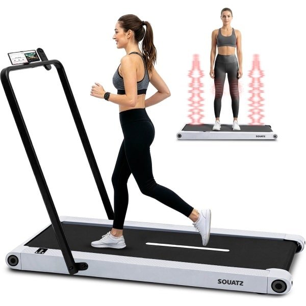 Squatz 2-in-1 Loopband - Walking Pad Treadmill met Handvat & Vibratieplaten - LED Display, Apparaathouder, Stille 1.0HP Motor - Wit