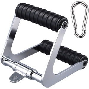 T-vormige kabelroeistang, 14 x 14 x 17 cm, optrekstang met TPE-handgrepen, zwart en zilver, voor fitness en krachttraining