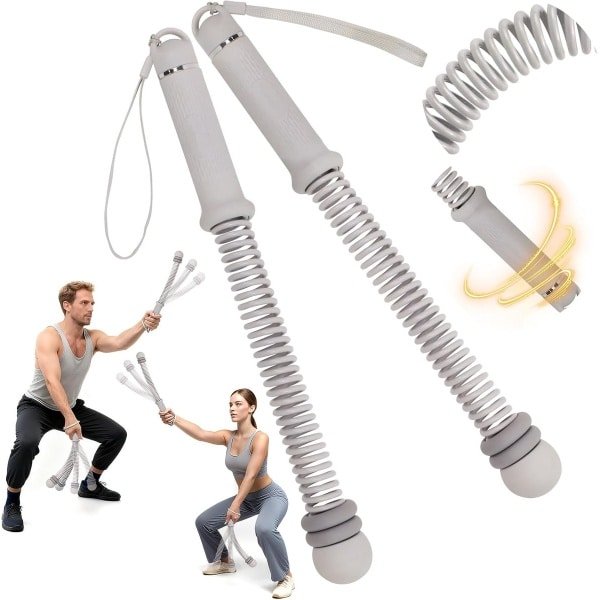 Touwvrije Battle Rope - Stille Krachttrainer - Thuis Sporten - Verstelbare Lengte - 1.41 kg - Grijs