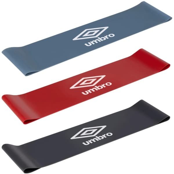 Umbro Weerstandsbanden Set 3 Stuks - Fitnessband - Weerstandsbanden 9 kg 6,75 kg 4,5 kg - Trainingsband - Fitness Elastieken voor Krachttraining en Revalidatie - 76 x 300 mm - Zwart, Rood en Blauw