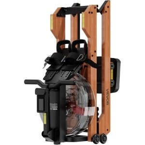 VEVOR Roeitrainer, 6-traps Stille Weerstand, Opvouwbare Houten Waterroeitrainer met 14 L Watertank en LCD-scherm, Compatibel met Bluetooth-app, Draagvermogen van 158kg