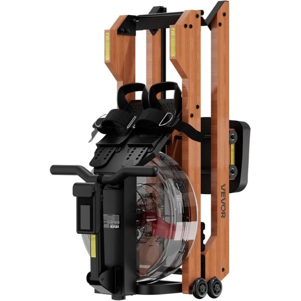 VEVOR Roeitrainer, 6-traps Stille Weerstand, Opvouwbare Houten Waterroeitrainer met 14 L Watertank en LCD-scherm, Compatibel met Bluetooth-app, Draagvermogen van 158kg