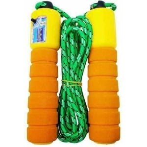 Verstelbaar Springtouw - Fitness Touw - Cardio Training - Zachte Schuimhandvatten - Eén Maat - Geel