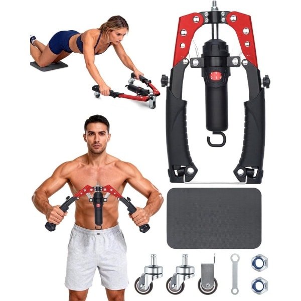 Verstelbare 2-in-1 Arm- en Borsttrainer met Wielen voor Krachttraining
