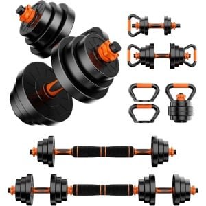 Verstelbare Halterset 40,8 kg - 4-in-1 Fitness Set met Halters, Barbell, Push-up Stang en Kettlebell voor Krachttraining