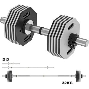 Verstelbare Halterset - Dumbbell Set - Krachttraining Gewichten - Curlstang - Rechte Stang - 32 kg Totaalgewicht - Robuust Stalen Design