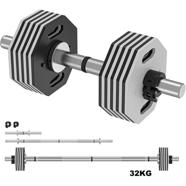 Verstelbare Halterset - Dumbbell Set - Krachttraining Gewichten - Curlstang - Rechte Stang - 32 kg Totaalgewicht - Robuust Stalen Design