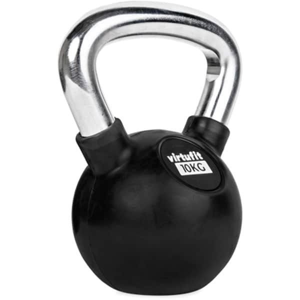 VirtuFit Kettlebell - Rubber/Chroom - 10 kg - Zwart - Sport Gewicht - Duurzaam Design - Ergonomische Handgreep - Geschikt voor CrossFit & Fitness - Conditietraining