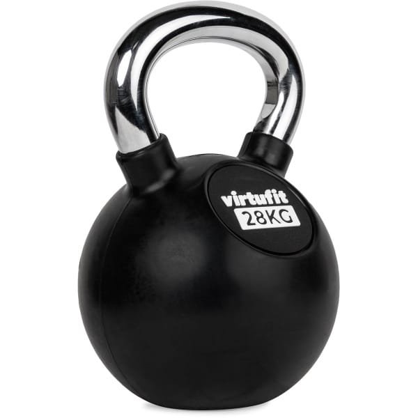 VirtuFit Kettlebell - Rubber/Chroom - 28 kg - Zwart - Sport Gewicht - Duurzaam Design - Ergonomische Handgreep - Geschikt voor CrossFit & Fitness - Conditietraining