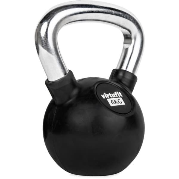 VirtuFit Kettlebell - Rubber/Chroom - 6 kg - Zwart - Sport Gewicht - Duurzaam Design - Ergonomische Handgreep - Geschikt voor CrossFit & Fitness - Conditietraining