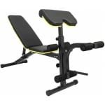 Virtubuy - Multifunctionele verstelbare halterbank voor een volledige lichaamstraining - Thuisgymnastiek - Dik gevoerde zitting - Rugleuning - Halterbank met verschillende standen - Geschikt voor krachttraining - Zwart met rode accenten