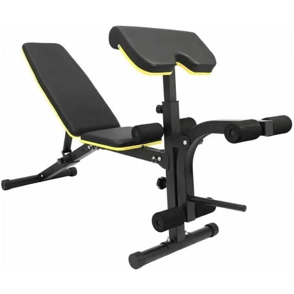 Virtubuy - Multifunctionele verstelbare halterbank voor een volledige lichaamstraining - Thuisgymnastiek - Dik gevoerde zitting - Rugleuning - Halterbank met verschillende standen - Geschikt voor krachttraining - Zwart met rode accenten