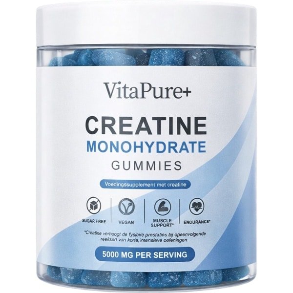 VitaPure+ Creatine Gummies 5000 mg - 120 Vegan Gummies - Suikervrij - 30 Servings - Creatine Monohydraat Supplement