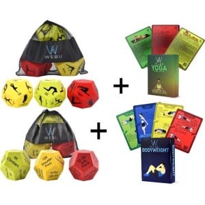 WEBU Yoga Dobbelstenen + Workout Dobbelstenen + Yoga Trainingskaarten + Bodyweight Workout Kaarten - Meditatie - Bal / Pilates - Thuis Sporten - Fitness - Crossfit - Yogamat - Incl. GRATIS Professionele video's