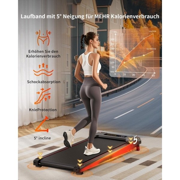 Walking Pad Loopband met Helling voor Bureau - Compacte Loopmat met LED Display - Stille Loopband voor Thuis en Kantoor - Belastbaar tot 150 kg