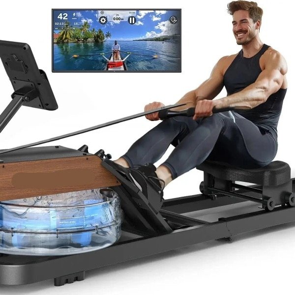Water Roeimachine - Roeimachine - Magnetische Roeitrainer - Roeiapparaat - Ergonomisch Zitvlak - Max 160kg - 14L Watertank - Opvouwbare - met Bluetooth Monitor - van Massief Hout - Met Tablet Houder - Voor Thuisgebruik - Zwart