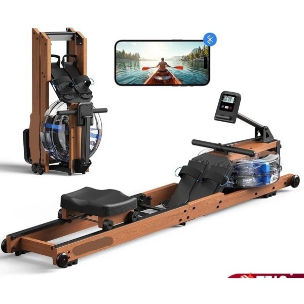 Water Roeimachine - Roeimachine - Magnetische Roeitrainer - Roeiapparaat - Ergonomisch Zitvlak - Max 181kg - 15L Watertank - Opvouwbare - met Bluetooth Monitor - Houten Frame - Voor Thuisgebruik - Zwart