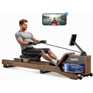 Waterroeimachine - Roeitrainer - Fitnessapparaat - Roeitoestel - Indoor Rower - Opvouwbaar - Rubberhouten Frame - Bluetooth App Met Interactief Kaartspel
