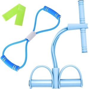 Weerstandsband Pedaal - Elastisch Touw - Thuis Krachttraining - 6 Flexibele Slangen - 210 Gram - Blauw